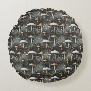 Moody Mushroom Forest Round Cushion