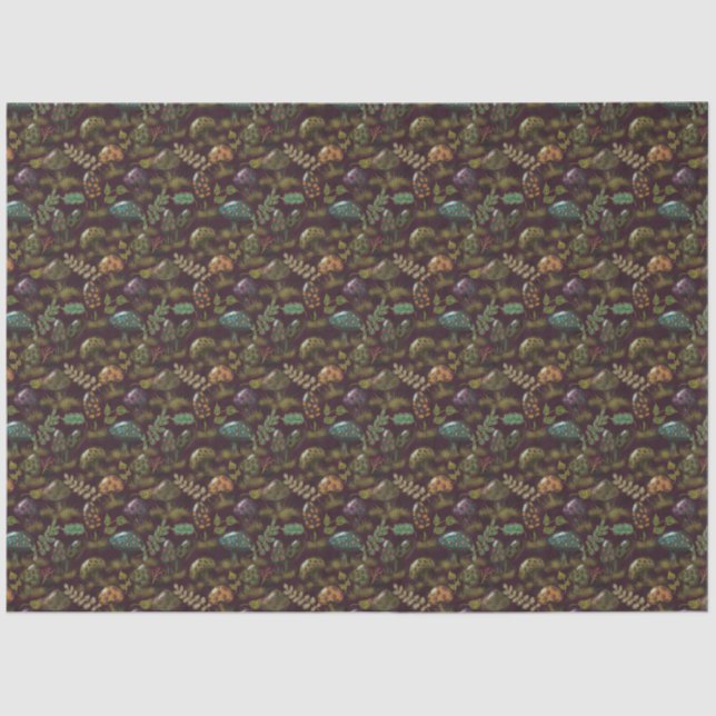 Moody Mushrooms Dark Burgundy Sage Foliage Cute Tissue Paper (Front)