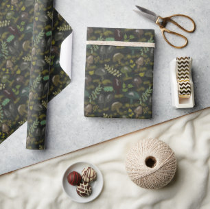 Moody Mushrooms Dark Sage Dirt Brown Grey Green  Wrapping Paper
