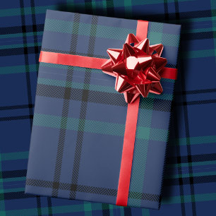 Moody Navy and Teal Dark Tartan Christmas Wrapping Paper