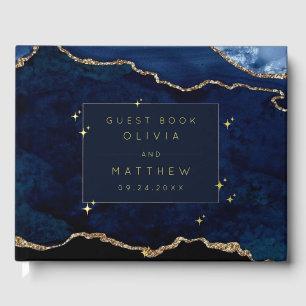 Moody Navy Celestial Wedding Guest Book