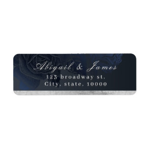 Moody navy silver vintage floral return address label