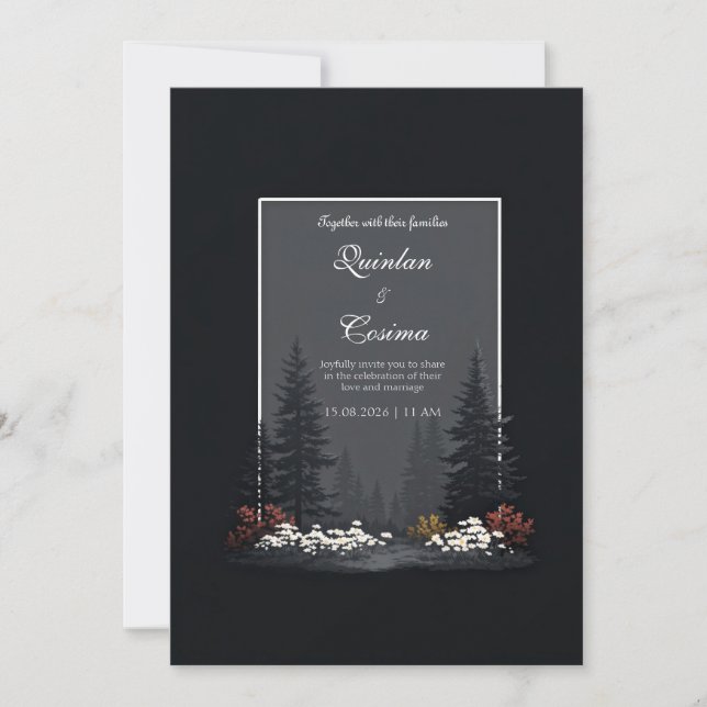 Moody Nordic Forest Wildflower Wedding Invitation (Front)