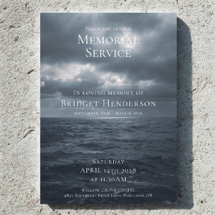 Moody Ocean Grey Skies Memorial Service Invitation