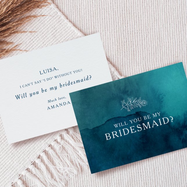 Moody Ocean Watercolor Bridesmaid Proposal Card (Creator Uploaded)