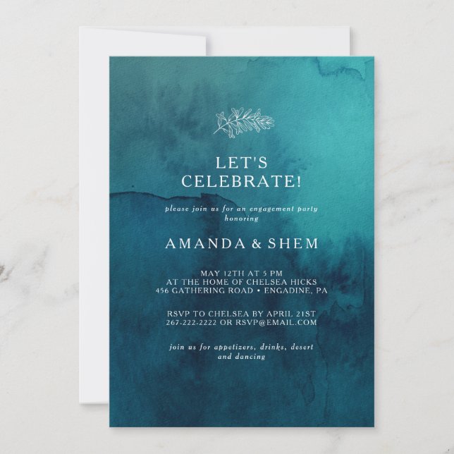 Moody Ocean Watercolor Let's Celebrate Invitation (Front)