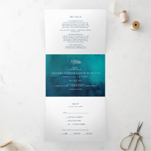 Moody Ocean Watercolor Wedding All In One Tri-fold