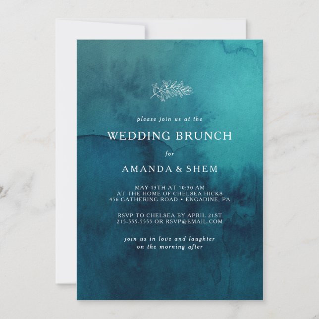 Moody Ocean Watercolor Wedding Brunch Invitation (Front)