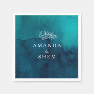 Moody Ocean Watercolor Wedding Napkins