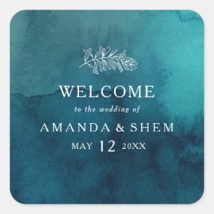 Moody Ocean Watercolor Wedding Welcome Square Sticker
