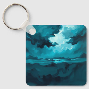 Moody Ocean Waves Under Stormy Sky – Abstract Seas Key Ring