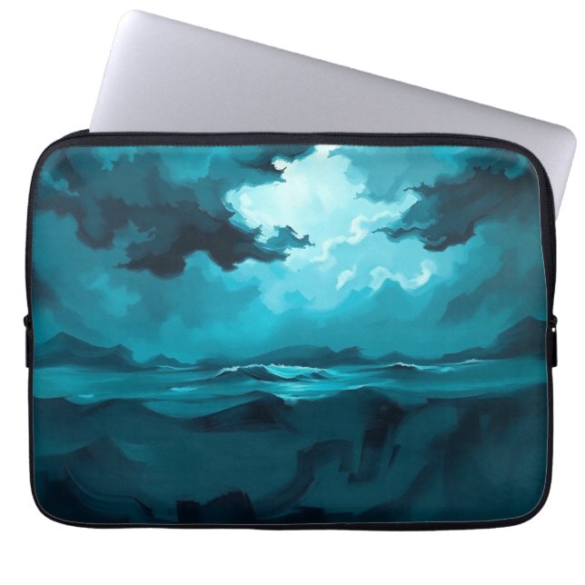 Moody Ocean Waves Under Stormy Sky – Abstract Seas Laptop Sleeve (Front)