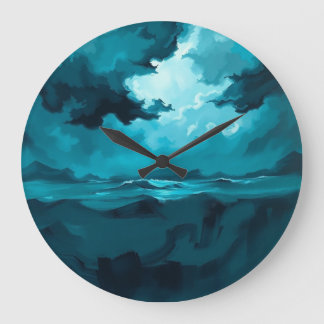 Moody Ocean Waves Under Stormy Sky – Abstract Seas Large Clock