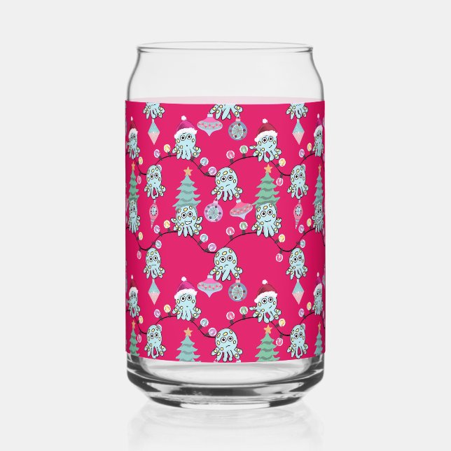 Moody Octopus With Christmas Lights Red Can Glass (Left)