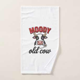 Moody Old Cow Vintage Funny Cow Shirt Design_1 Hand Towel