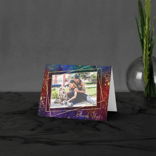 Moody Ombre   Dark Jewel Tone  Gold Stars Photo Thank You Card