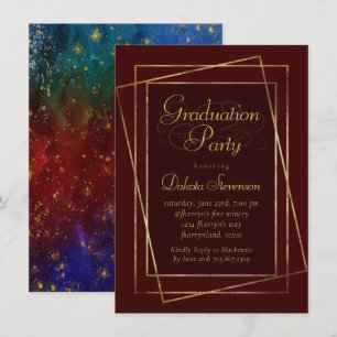 Moody Ombre Deep Jewel Tone Red Graduation Party Invitation