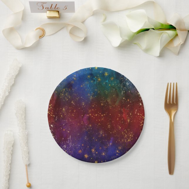 Moody Ombre | Psychedelic Grunge Gold Stardust Paper Plate (Wedding)