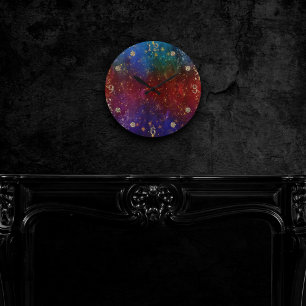 Moody Ombre   Psychedelic Grunge Gold Stardust Round Clock