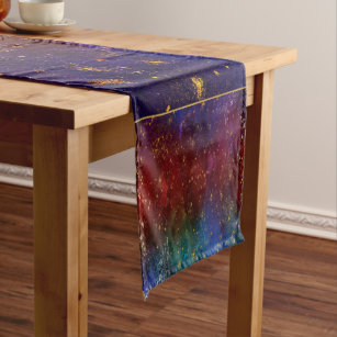 Moody Ombre   Psychedelic Grunge Gold Stardust Short Table Runner