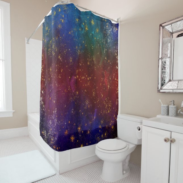 Moody Ombre | Psychedelic Grunge Gold Stardust Shower Curtain (In Situ)