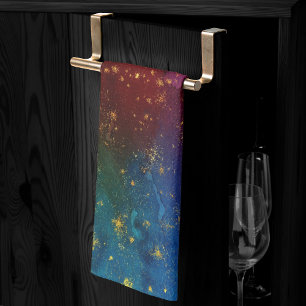 Moody Ombre   Psychedelic Grunge Gold Stardust Tea Towel