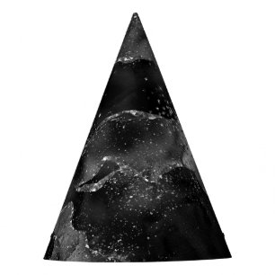 Moody Onyx Agate   Elegant Black Silver Goth Glam Party Hat