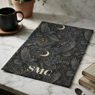 Moody Onyx Baroque Raven Halloween Decor Tea Towel