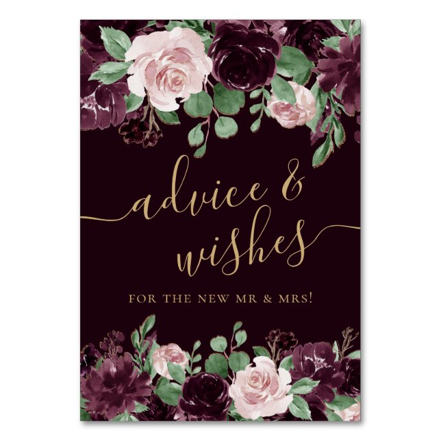 Moody Passion | Dramatic Purple Wine Advice Wishes Table Number (Front)