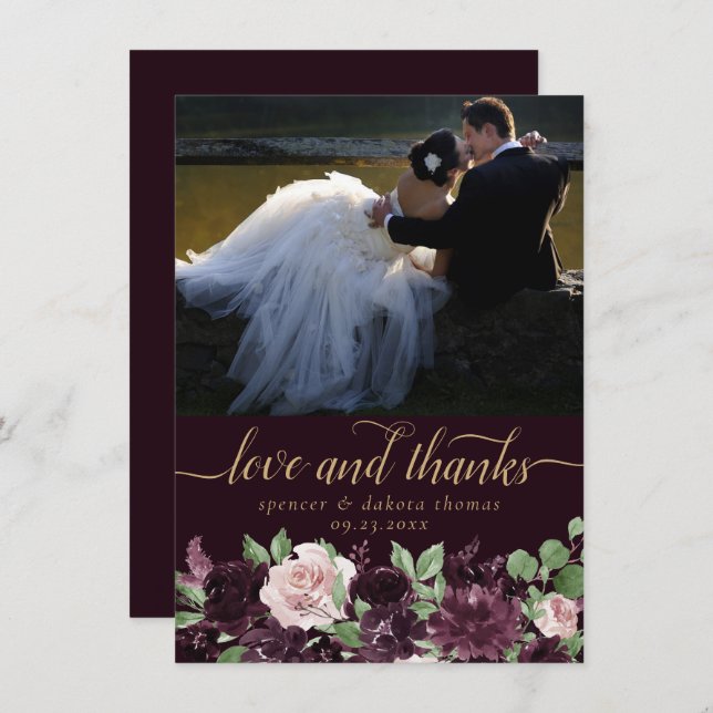 Moody Passion | Dramatic Purple Wine Floral Photo Thank You Card (Front/Back)