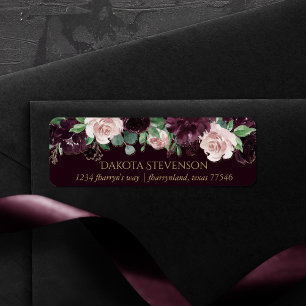 Moody Passion   Dramatic Purple Wine Rose Address Return Address Label