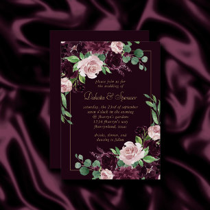 Moody Passion   Dramatic Purple Wine Rose Bouquet Invitation
