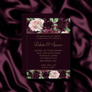 Moody Passion   Dramatic Purple Wine Rose Garland Invitation