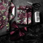 Moody Passion | Dramatic Purple Wine Rose Pattern Wrapping Paper<br><div class="desc">Drama and intrigue meet sophisticated elegance in this moody jewel tone colour palette featuring hand-painted watercolor floral in luxurious purple shades of plum, eggplant, and dusty lavender embellished by green botanical laurel accents. From the "Love Bloom" collection, this gorgeous design features rich Bohemian wildflower bouquets with radiant flower blooms and...</div>
