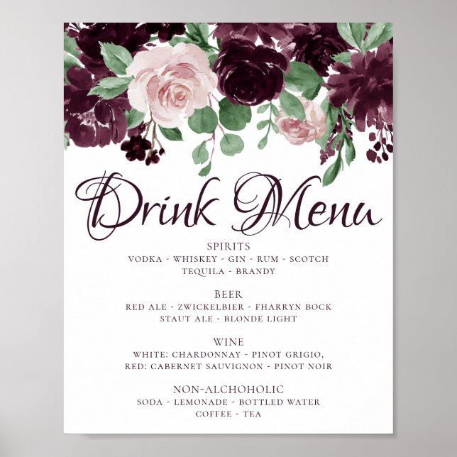 Moody Passions | Dramatic Purple Wine Drink Menu Poster (Front)