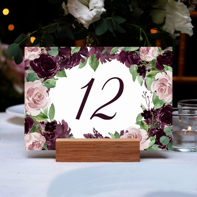 Moody Passions | Dramatic Purple Wine Floral Frame Table Number (Creator Uploaded)