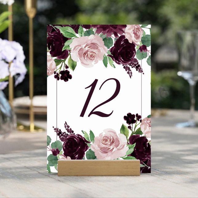 Moody Passions | Dramatic Purple Wine Floral Frame Table Number (Creator Uploaded)