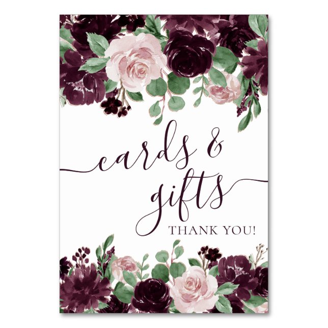 Moody Passions | Dramatic Purple Wine Garland Gift Table Number (Front)