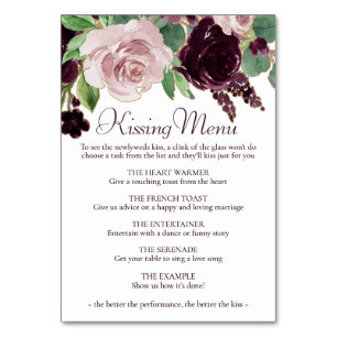 Moody Passions   Dramatic Purple Wine Kissing Menu Table Number