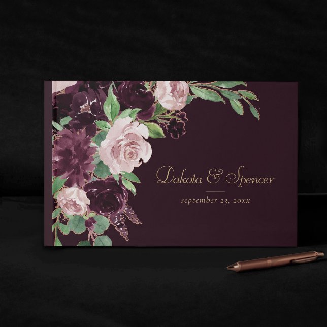 Moody Passions | Dramatic Purple Wine Rose Bouquet Guest Book (Creator Uploaded)