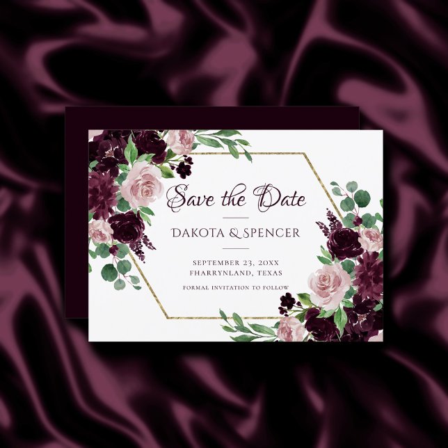 Moody Passions | Dramatic Purple Wine Rose Bouquet Save The Date (Creator Uploaded)