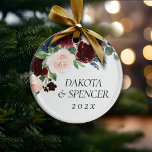 Moody Passions | Dramatic Purple Wine Rose Custom Ceramic Ornament<br><div class="desc">Drama and intrigue meet sophisticated elegance in this moody jewel tone colour palette featuring hand-painted watercolor floral in luxurious purple shades of wine, bourdeaux, and dusty sangria embellished by green botanical laurel accents. From the "Boho Bloom" collection, this layout incorporates a rich Bohemian wildflower bouquet with radiant flower blooms and...</div>