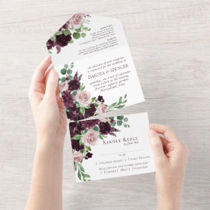 Moody Passions   Dramatic Purple Wine Rose Entree All In One Invitation