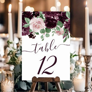 Moody Passions Dramatic Purple Wine Rose Garland Table Number