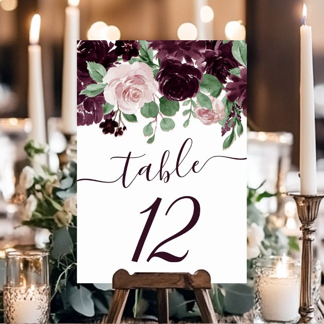 Moody Passions | Dramatic Purple Wine Rose Garland Table Number (Creator Uploaded)
