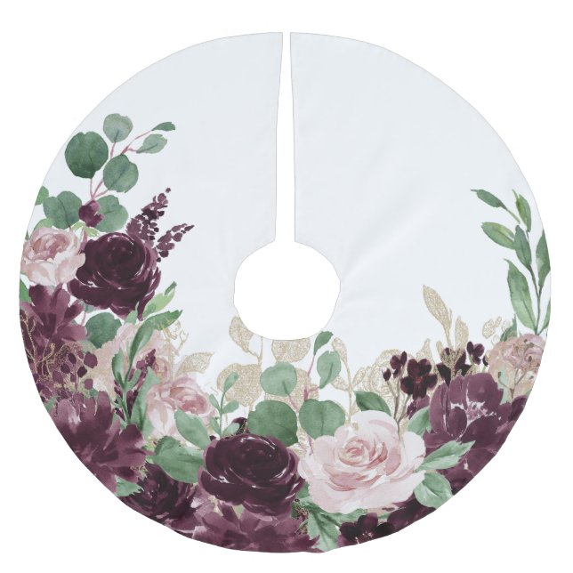 Moody Passions | Dramatic Purple Wine Rose Pattern Brushed Polyester Tree Skirt (Front)