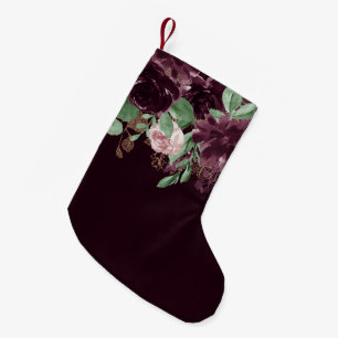 Moody Passions   Dramatic Purple Wine Rose Pattern Small Christmas Stocking