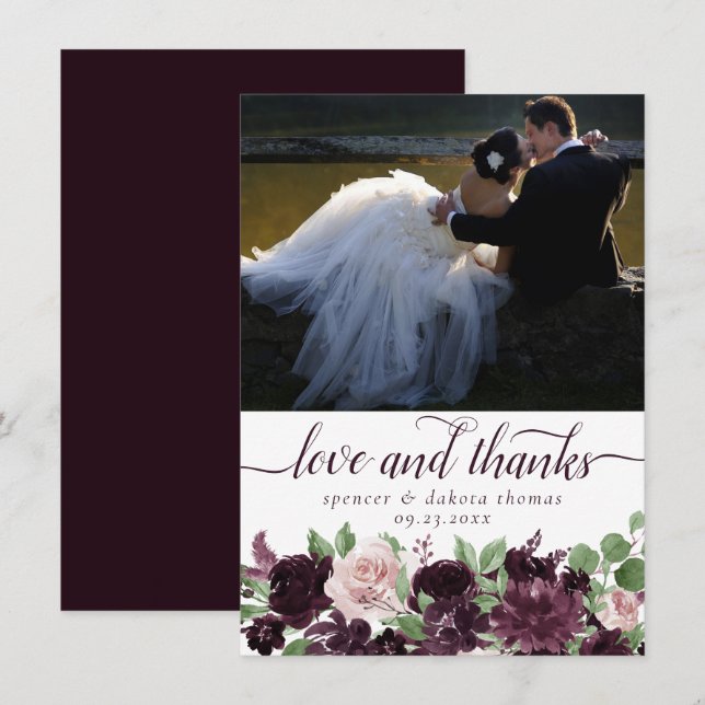 Moody Passions | Dramatic Purple Wine Rose Photo Thank You Card (Front/Back)