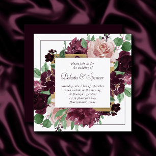 Moody Passions   Dramatic Purple Wine Rose Wreath Invitation