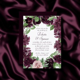 Moody Passions   Dramatic Purple Wine Rose Wreath Invitation